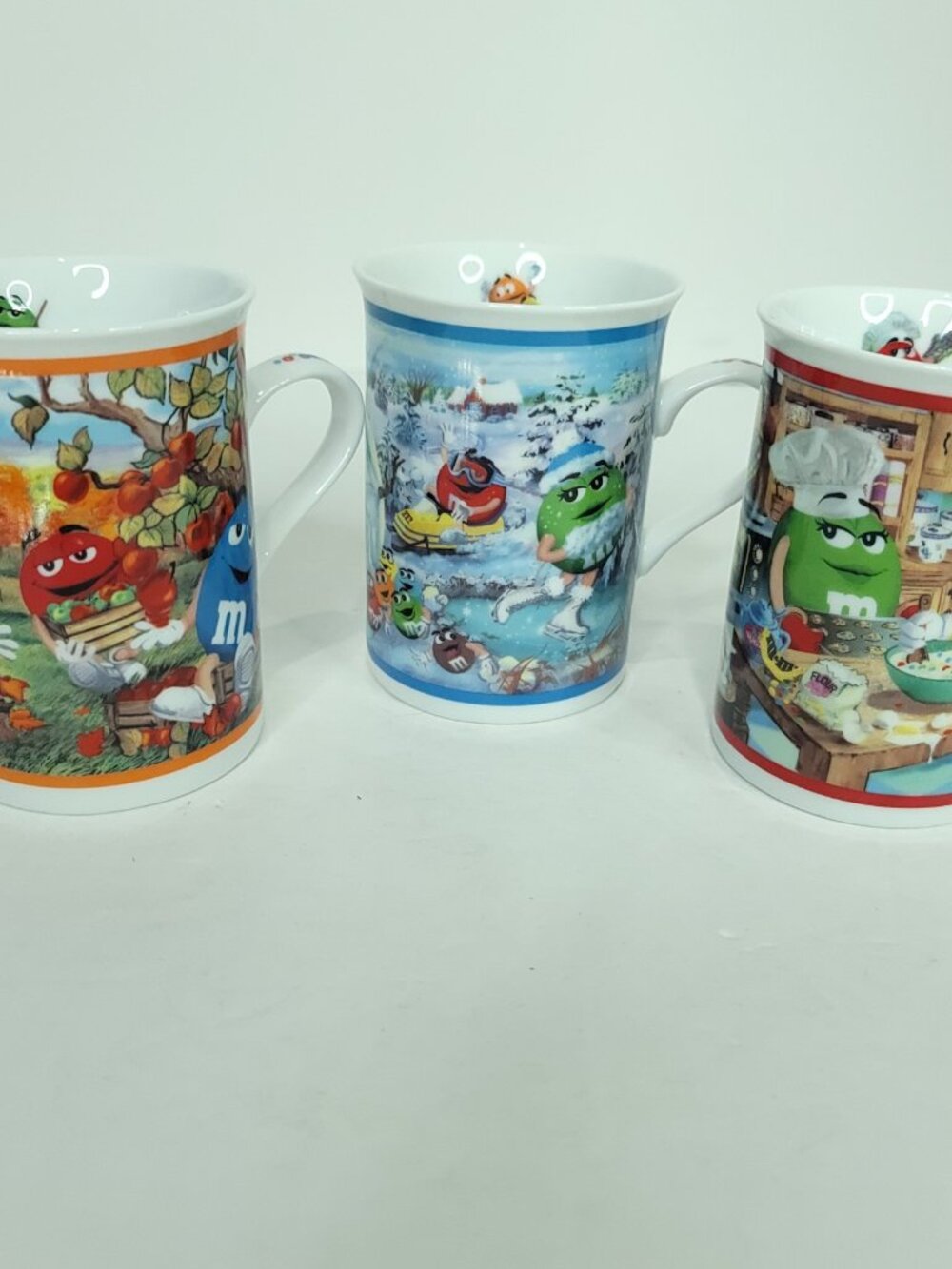 lot Of 3 M&M Danbury Mint Coffee Tea Mugs Cups Baking Buddies Winter Autumn
